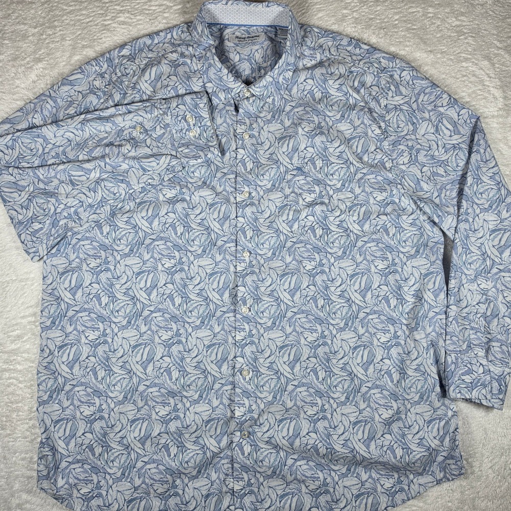 NEW Tommy Bahama Sarasota Stretch Mens 3XL Blue Leaf L/S Button Up T321685